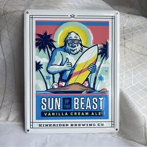 KINKAIDER BREWING Co Sun of the Beast Tin Metal Beer Sign Nebraska Art Sign NEW